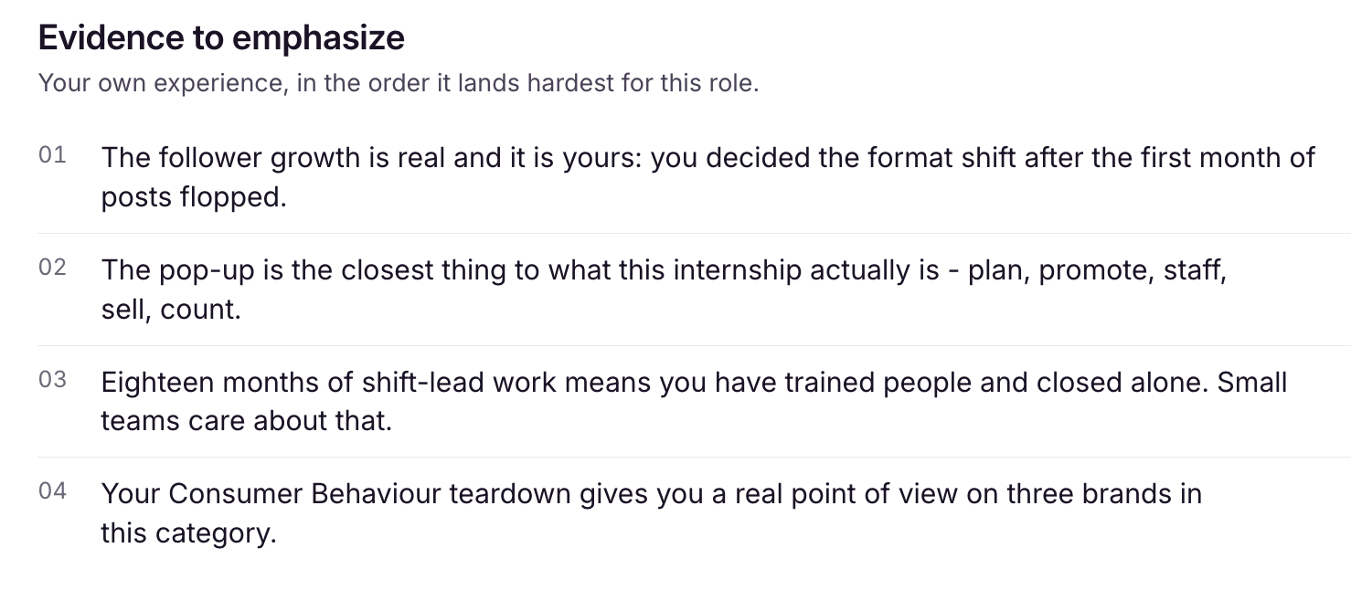 Evidence to emphasize for this role